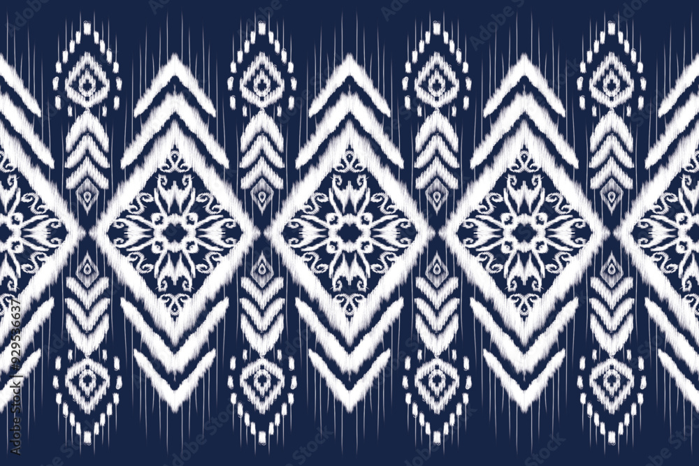 Fototapeta premium African Ikat paisley seamless pattern.geometric ethnic oriental pattern traditional on blue background.Aztec style abstract vector illustration.