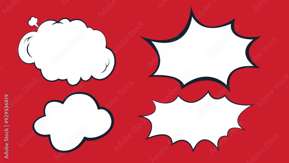 red and white background with stars. set of speech bubbles. vector illustration red and white background with stars. set of speech bubbles. vector illustration