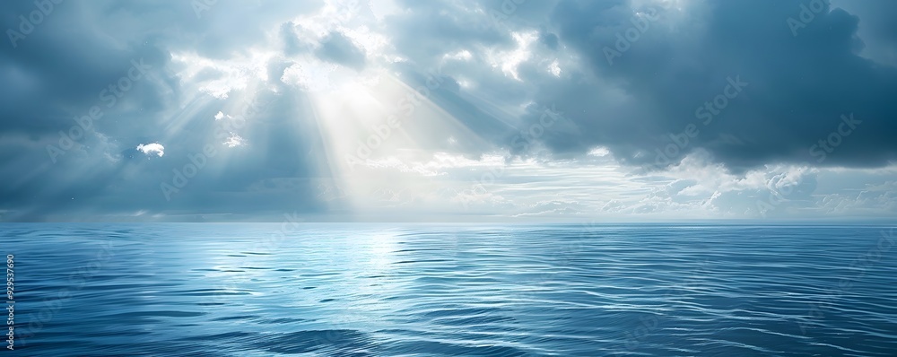 Sunbeams Breaking Through Storm Clouds Over a Calm Sea Sunbeams Breaking Through Storm Clouds Over a Calm Sea