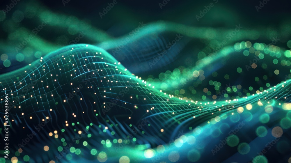Neon Wave Lines and Bokeh Lights on Futuristic Abstract Background - Data Transfer and AI Generative Concept for Fantastic Wallpaper Neon Wave Lines and Bokeh Lights on Futuristic Abstract Background - Data Transfer and AI Generative Concept for Fantastic Wallpaper