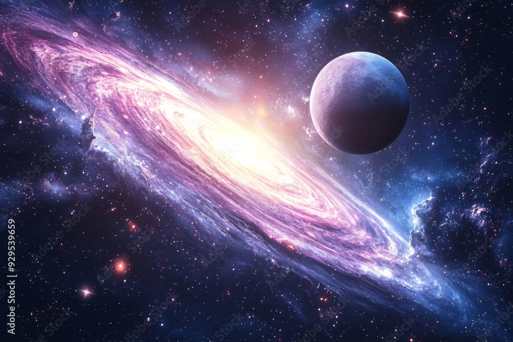 Obraz premium Space cosmic illustration with planets scene created with Generative AI
