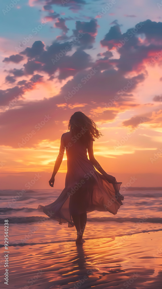 Woman Dancing Gracefully at Sunset on the Beach Woman Dancing Gracefully at Sunset on the Beach