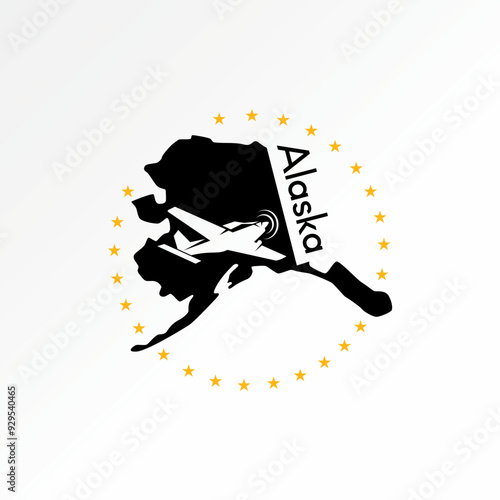 Logo design graphic concept creative premium vector stock abstract unique Alaska map symbol airplane mountain park. Related flight destination north