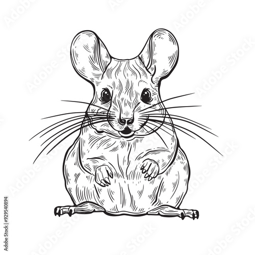 Chinchilla Line Art Vector illustration. Vintage engraving with detailed line.