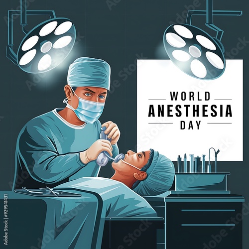 World Anesthesia Day, Poster, Banner, Story. with Medical Professional  photo