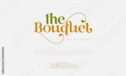 Thebouquet swash luxury elegant alphabet letters and numbers. Vintage wedding typography classic serif font decorative vintage retro. creative vector illustration