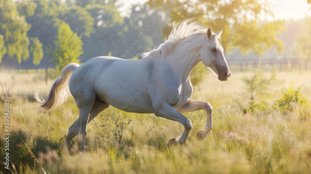 White Horse Running Through Golden Field