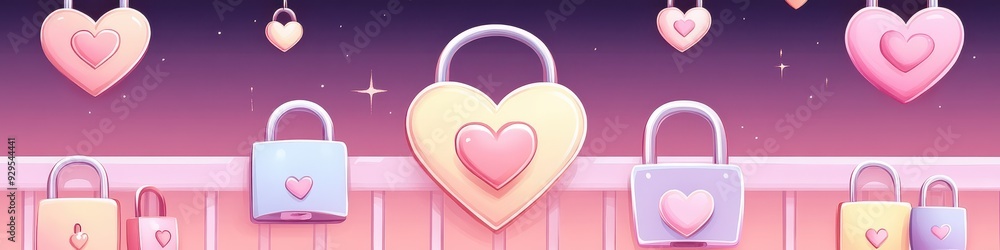 Whimsical pastel heart locks background with gradient colors and stars perfect for Valentine's Day and romantic digital art projects Whimsical pastel heart locks background with gradient colors and stars perfect for Valentine's Day and romantic digital art projects