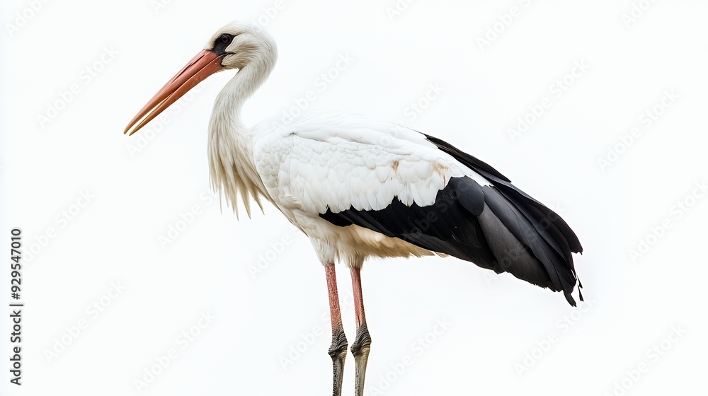 A stork standing elegantly with a white background. A stork standing elegantly with a white background.