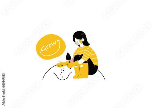 土に種を植える女の子のイラスト