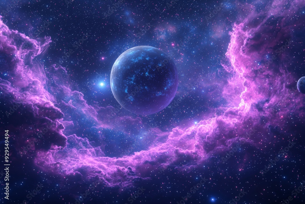 Space cosmic illustration with planets scene created with Generative AI Space cosmic illustration with planets scene created with Generative AI