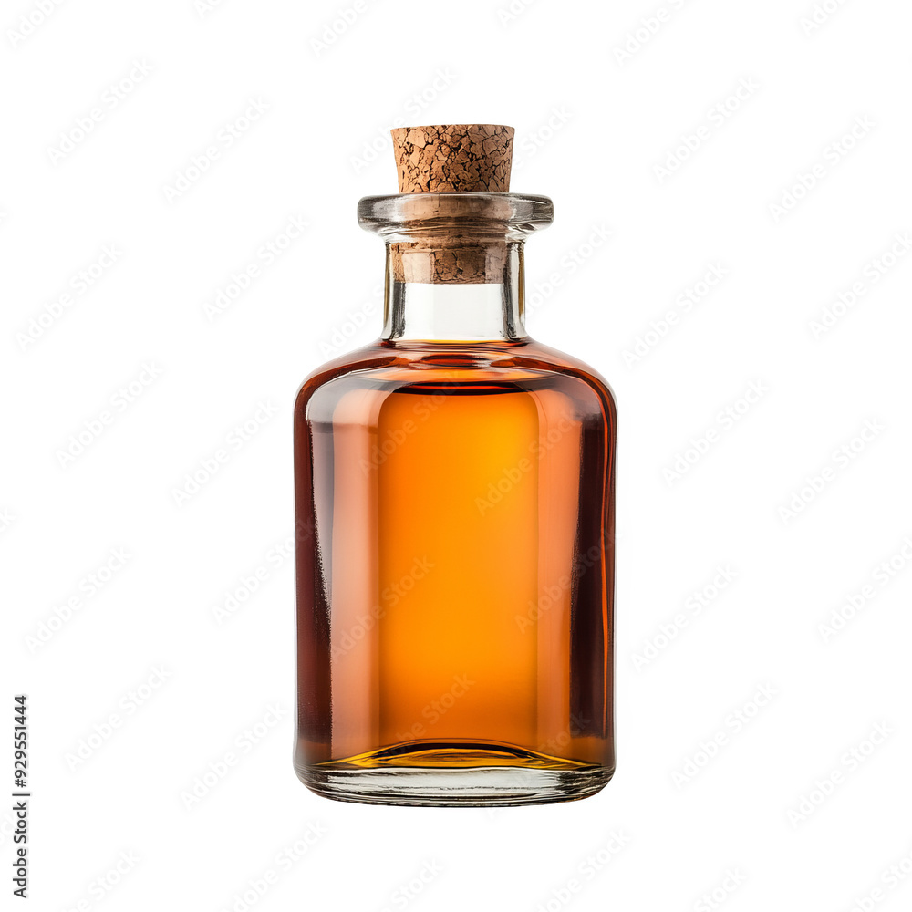 Glass Bottle with Cork and Amber Liquid Glass Bottle with Cork and Amber Liquid