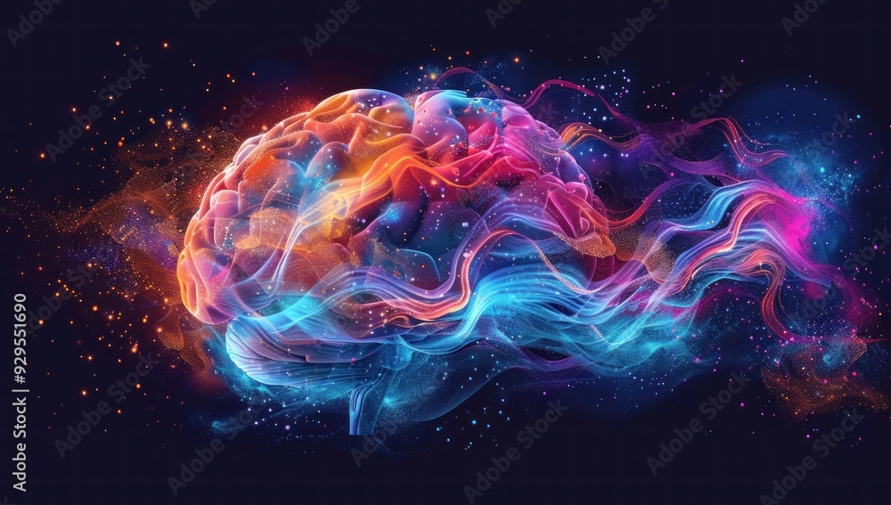 Naklejka premium Abstract Brain with Colorful Energy Streams