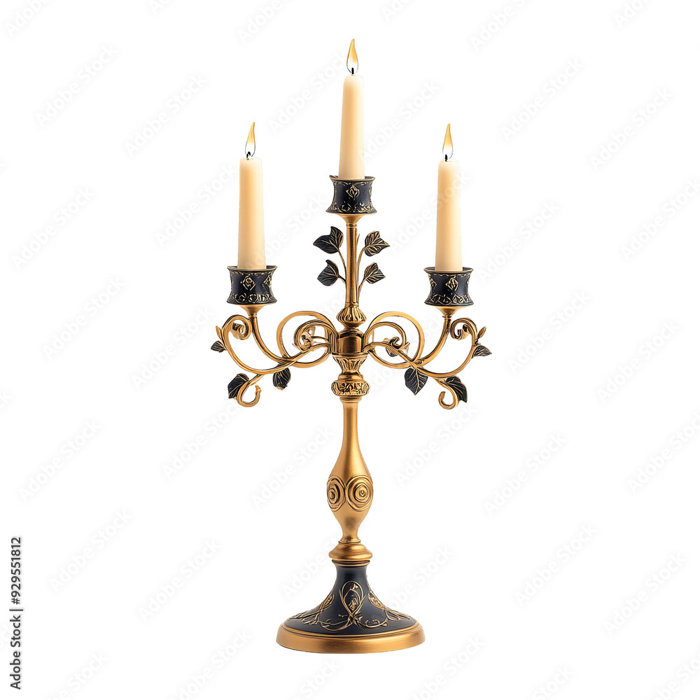 Ornate Golden Candelabra with Three Candles Ornate Golden Candelabra with Three Candles