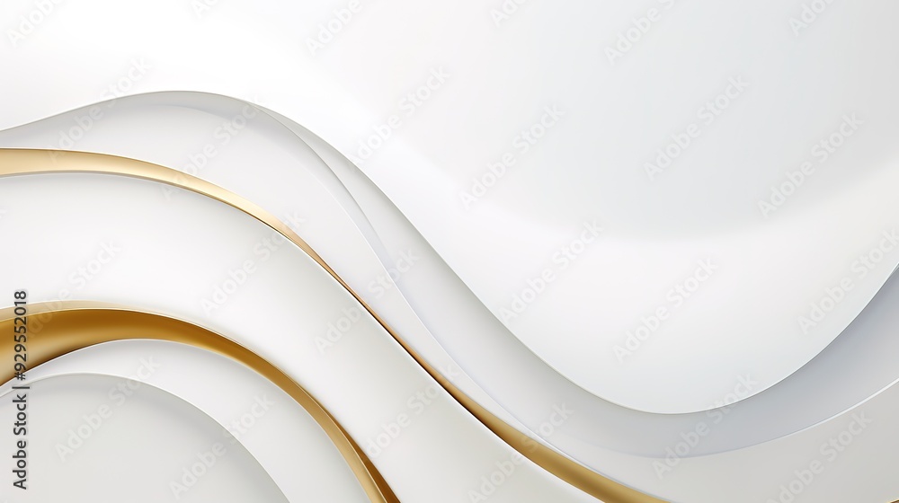 Abstract white and gold background with curved lines.