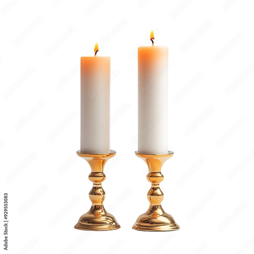 Two Burning Candles in Golden Candle Holders Two Burning Candles in Golden Candle Holders