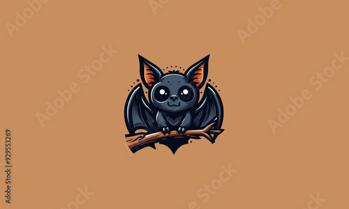 scary bats are on top of tree branches vector logo design