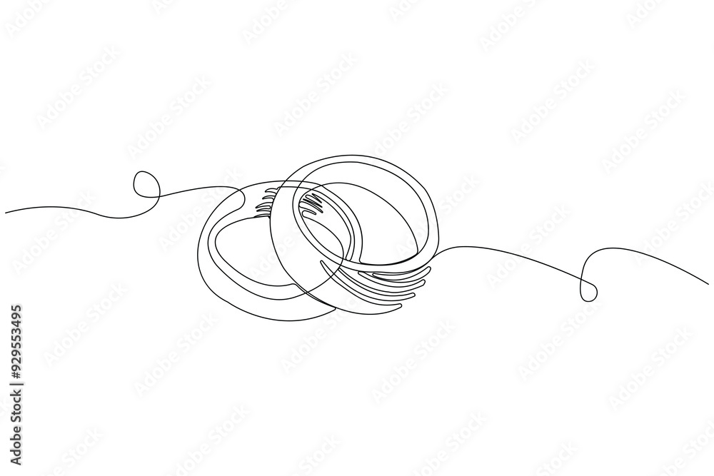 Obraz premium Wedding rings concept continuous line art drawing. Rings linear in doodle style