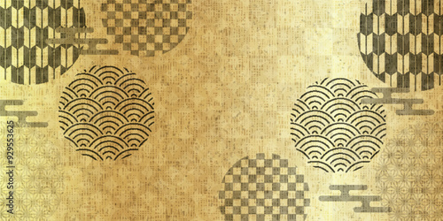 金　和紙　模様　和柄　背景	
