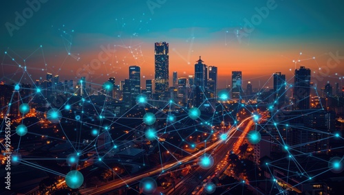 Wallpaper Mural Connected Cityscape at Dusk Torontodigital.ca