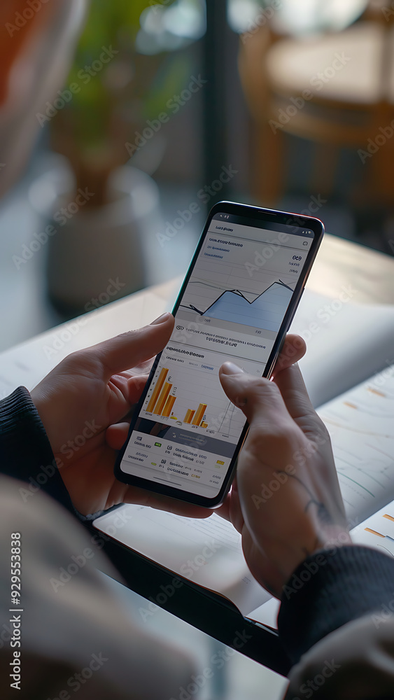 custom made wallpaper toronto digitalPerson analyzing financial data on smartphone with growth chart