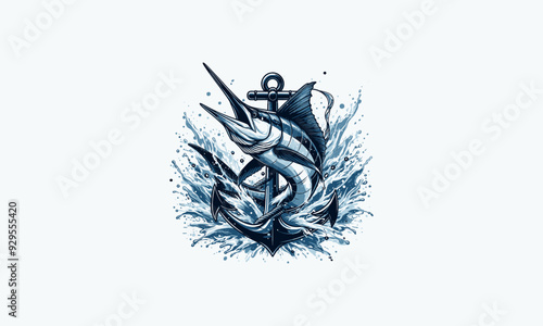 marlin fish with anchor vector illustration design