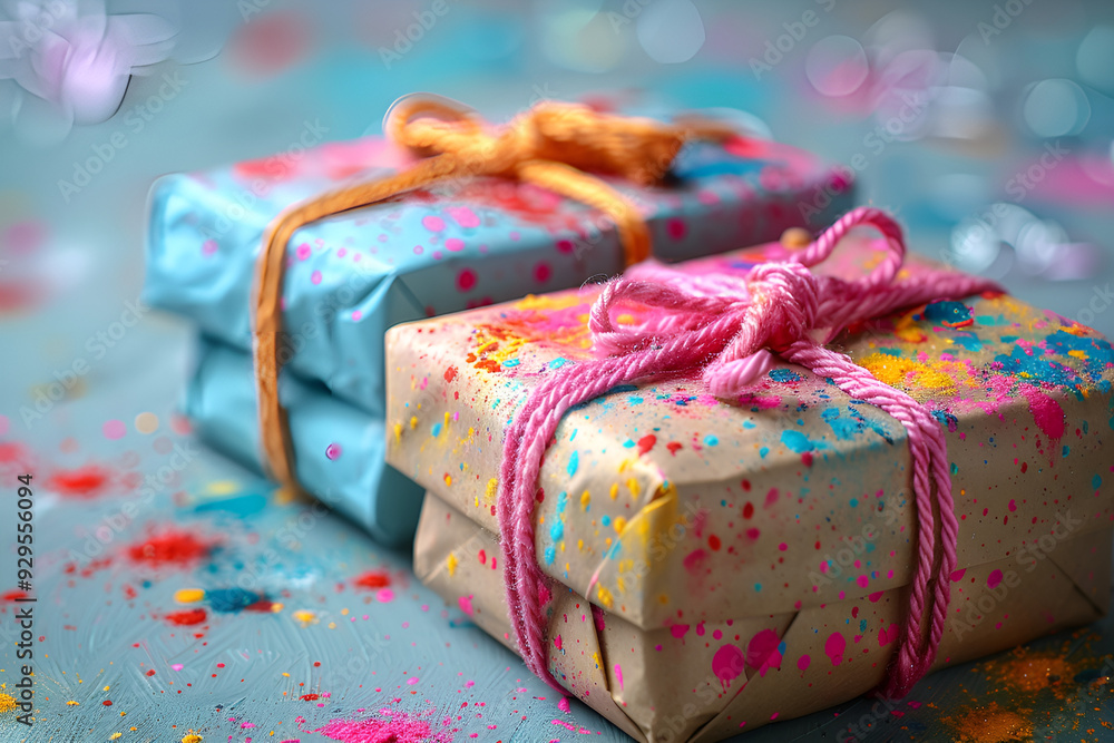 Two vibrant gift boxes adorned with bows, showcasing a festive and cheerful presentation for any occasion. Two vibrant gift boxes adorned with bows, showcasing a festive and cheerful presentation for any occasion.