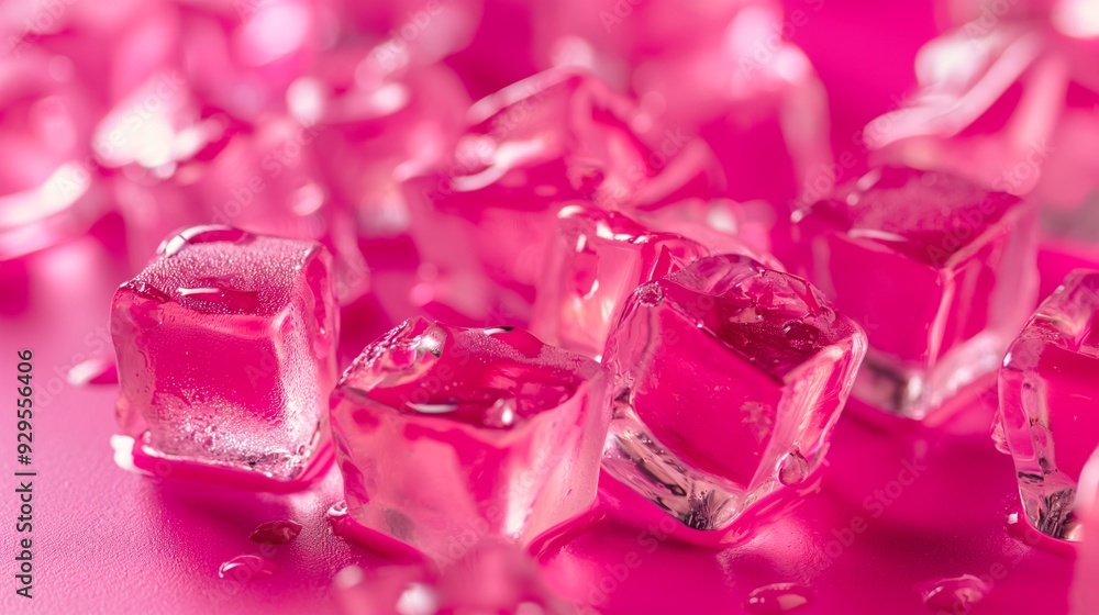 Vibrant and Colorful Ice Cubes Beautifully Displayed on a Bright Pink Background. Bright and vibrant ice cubes that showcase lovely pink hues, making them perfect Vibrant and Colorful Ice Cubes Beautifully Displayed on a Bright Pink Background. Bright and vibrant ice cubes that showcase lovely pink hues, making them perfect