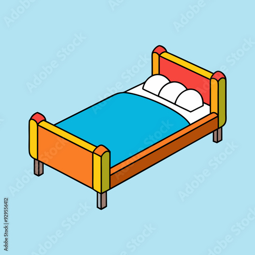 Bed with pillows cartoon isolated on white, bed with pillows vector illustration, bed vector art, bed silhouette, furniture icon, beds line art, eps