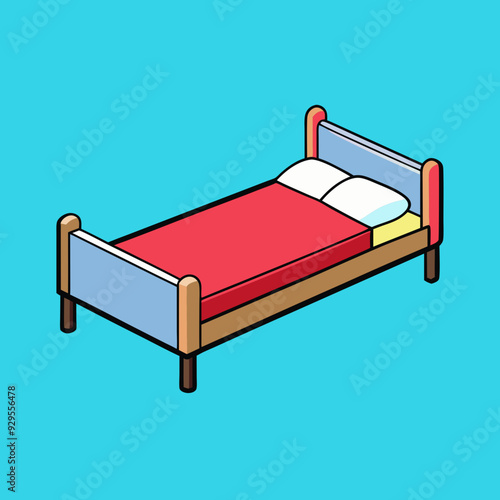 Bed with pillows cartoon isolated on white, bed with pillows vector illustration, bed vector art, bed silhouette, furniture icon, beds line art, eps