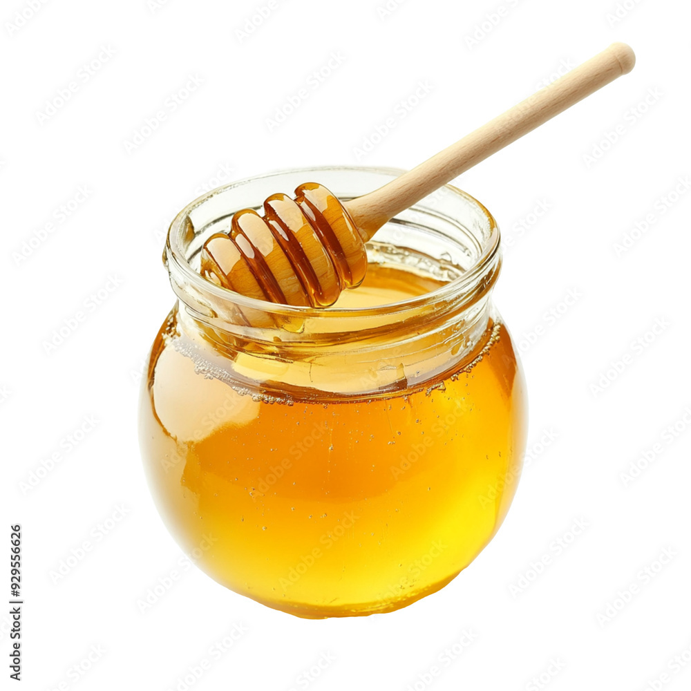 Jar of honey with honey dipper, isolated. Jar of honey with honey dipper, isolated.