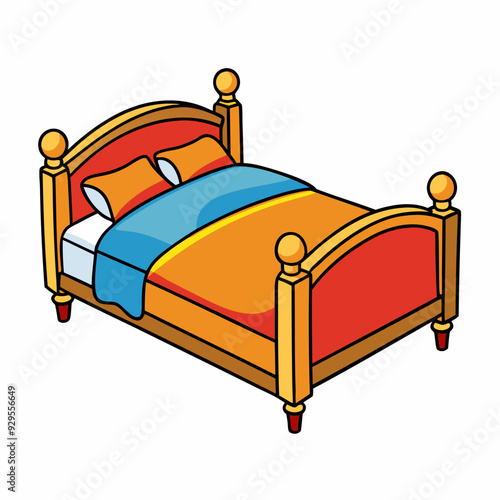 Bed with pillows cartoon isolated on white, bed with pillows vector illustration, bed vector art, bed silhouette, furniture icon, beds line art, eps