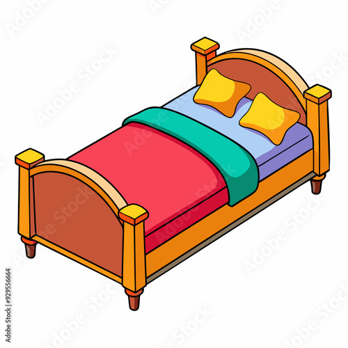 Bed with pillows cartoon isolated on white, bed with pillows vector illustration, bed vector art, bed silhouette, furniture icon, beds line art, eps