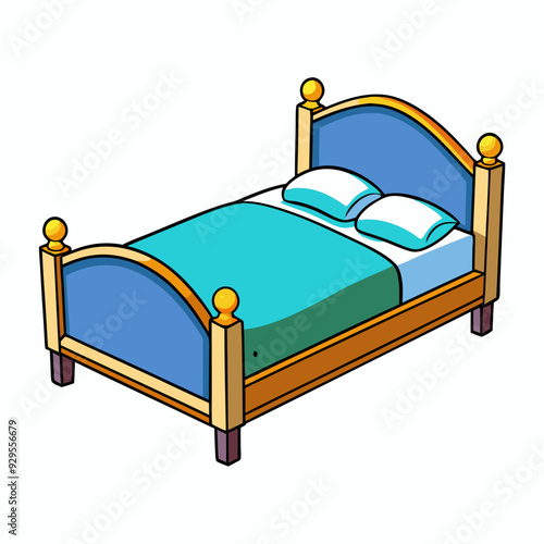 Bed with pillows cartoon isolated on white, bed with pillows vector illustration, bed vector art, bed silhouette, furniture icon, beds line art, eps