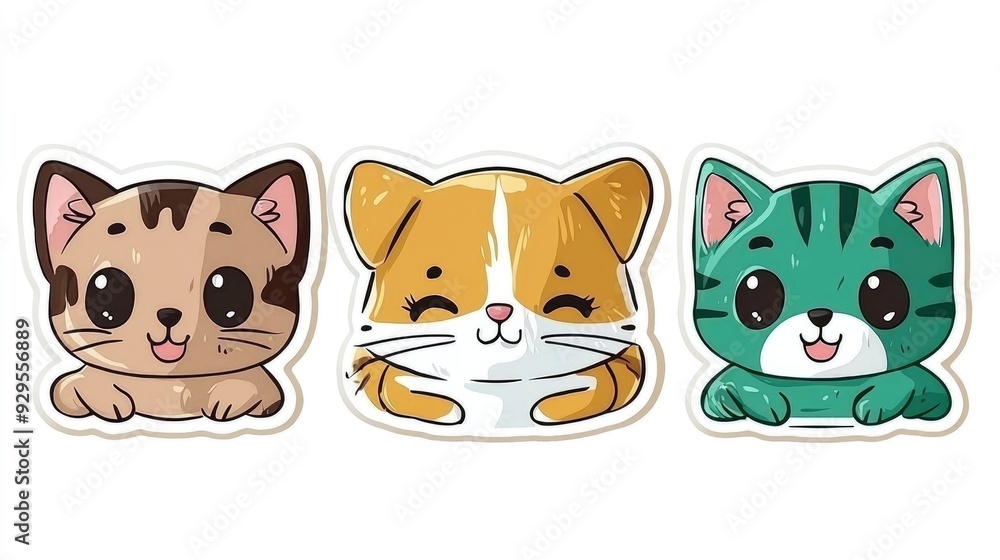 Cute Cartoon Cats Stickers Set Cute Cartoon Cats Stickers Set