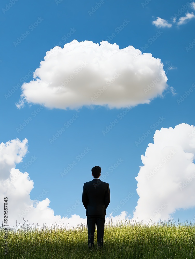 A contemplative man stands amidst lush grass, gazing up at fluffy clouds in a clear blue sky, evoking a sense of possibility. A contemplative man stands amidst lush grass, gazing up at fluffy clouds in a clear blue sky, evoking a sense of possibility.