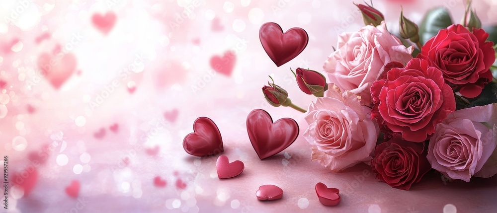 A captivating Valentine's Day background featuring romantic elements like hearts and roses, set against a soft, elegant backdrop to evoke a sense of love and celebration A captivating Valentine's Day background featuring romantic elements like hearts and roses, set against a soft, elegant backdrop to evoke a sense of love and celebration