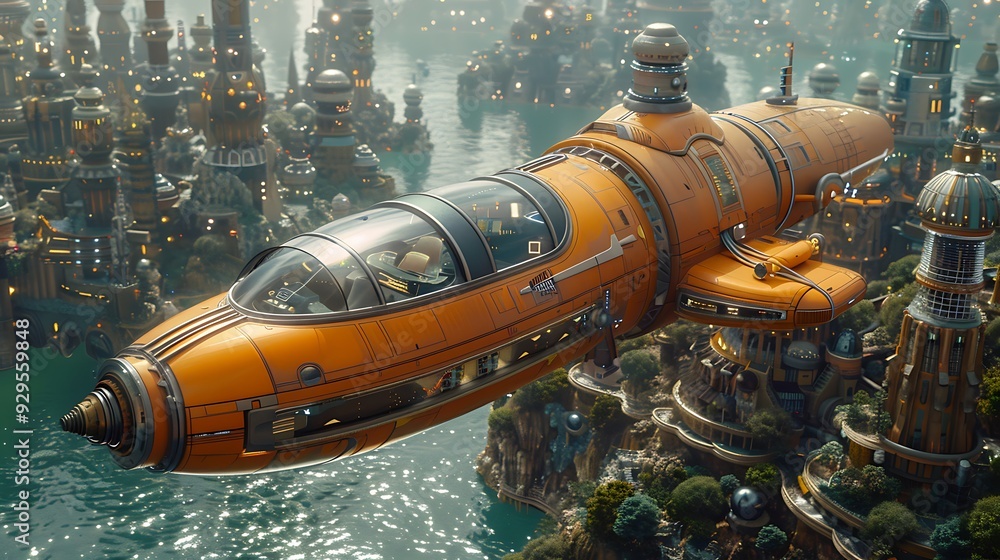 An illustration of a futuristic submarine, featuring advanced technology and sleek design, exploring an underwater city. An illustration of a futuristic submarine, featuring advanced technology and sleek design, exploring an underwater city.