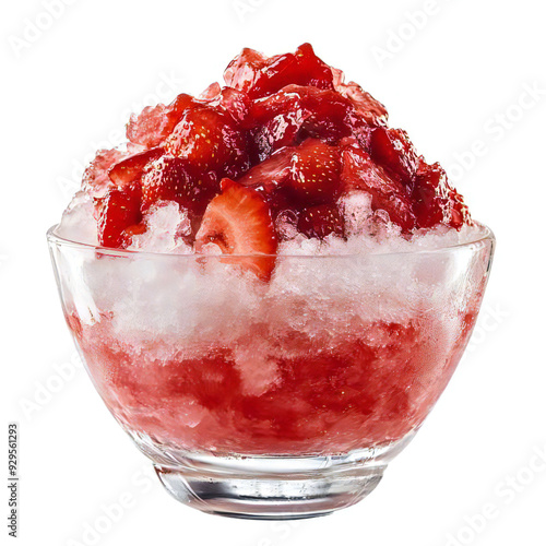 苺のリアルなかき氷、背景は白
