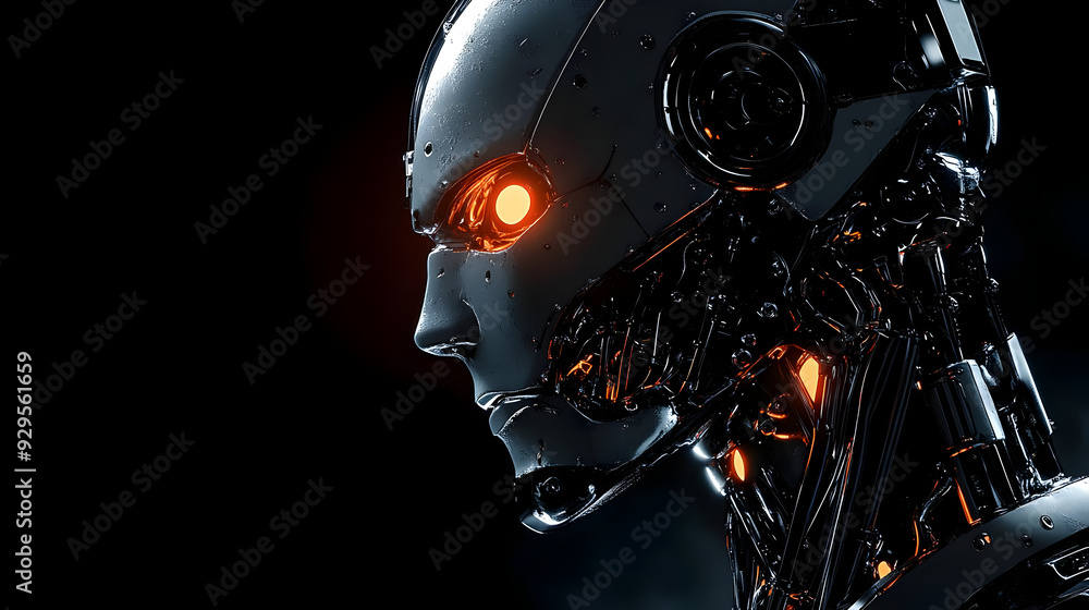 The Metallic Gaze of a Futuristic Robot: A Striking Portrait of Artificial Intelligence The Metallic Gaze of a Futuristic Robot: A Striking Portrait of Artificial Intelligence
