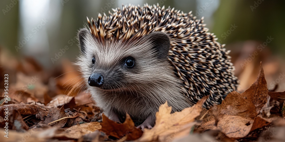Adorable Hedgehog in Autumn Forest: Close-Up View of a Cute Hedgehog Amidst Fallen Leaves in Natural Habitat Adorable Hedgehog in Autumn Forest: Close-Up View of a Cute Hedgehog Amidst Fallen Leaves in Natural Habitat