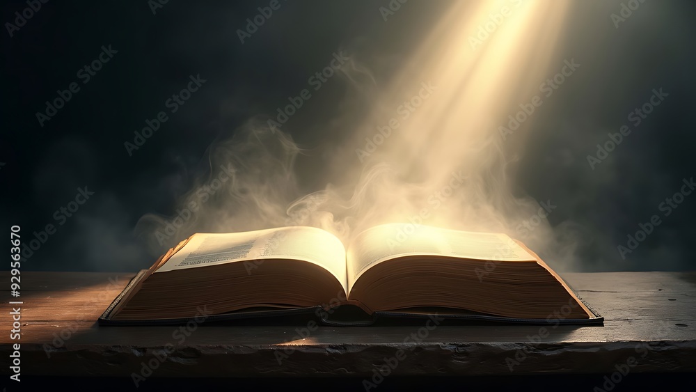An open holy book, symbolizing spiritual wisdom and religious devotion. The pages are elegantly displayed, inviting contemplation and reverence. Perfect for themes of faith and guidance. An open holy book, symbolizing spiritual wisdom and religious devotion. The pages are elegantly displayed, inviting contemplation and reverence. Perfect for themes of faith and guidance.