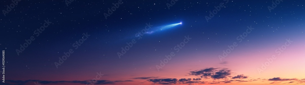 Fototapeta premium Starry sky and comet background, pink and blue gradient sky
