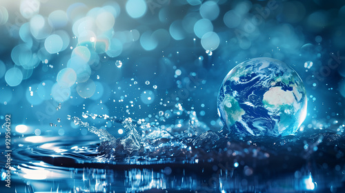 Earth splashing into water, symbolizing environmental conservation and global impact