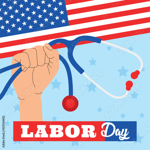 Labor Day graphic with fist holding stethoscope Vector