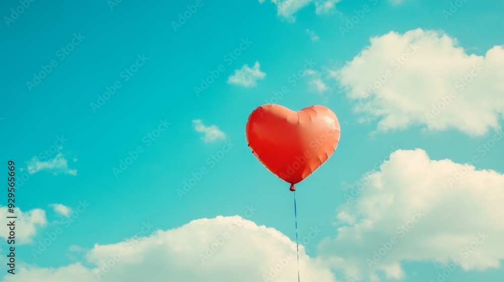 A heart-shaped balloon floating in the sky, surrounded by fluffy clouds and a vibrant blue background, capturing a sense of joy and celebration. A heart-shaped balloon floating in the sky, surrounded by fluffy clouds and a vibrant blue background, capturing a sense of joy and celebration.
