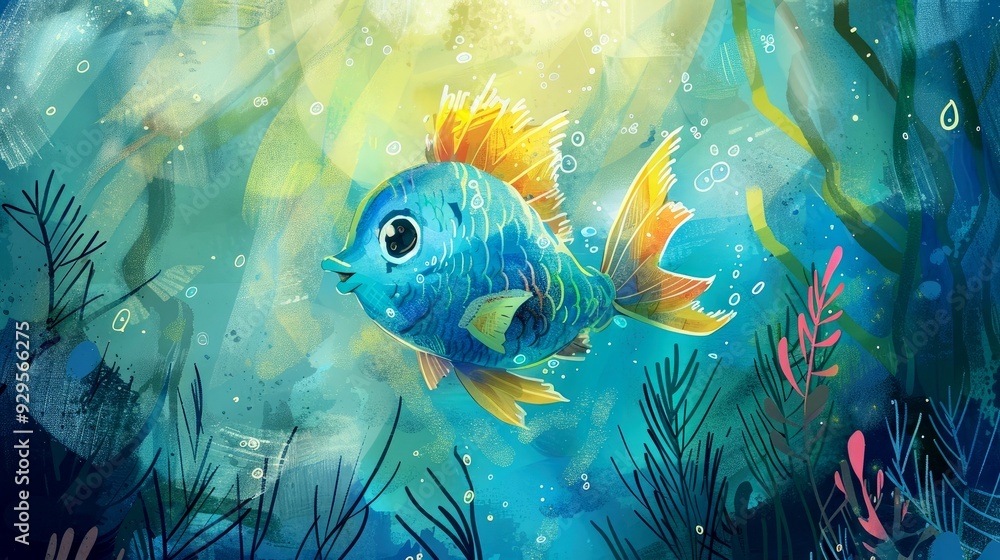 Obraz premium Art illustration fish swimming gracefully in the deep blue ocean