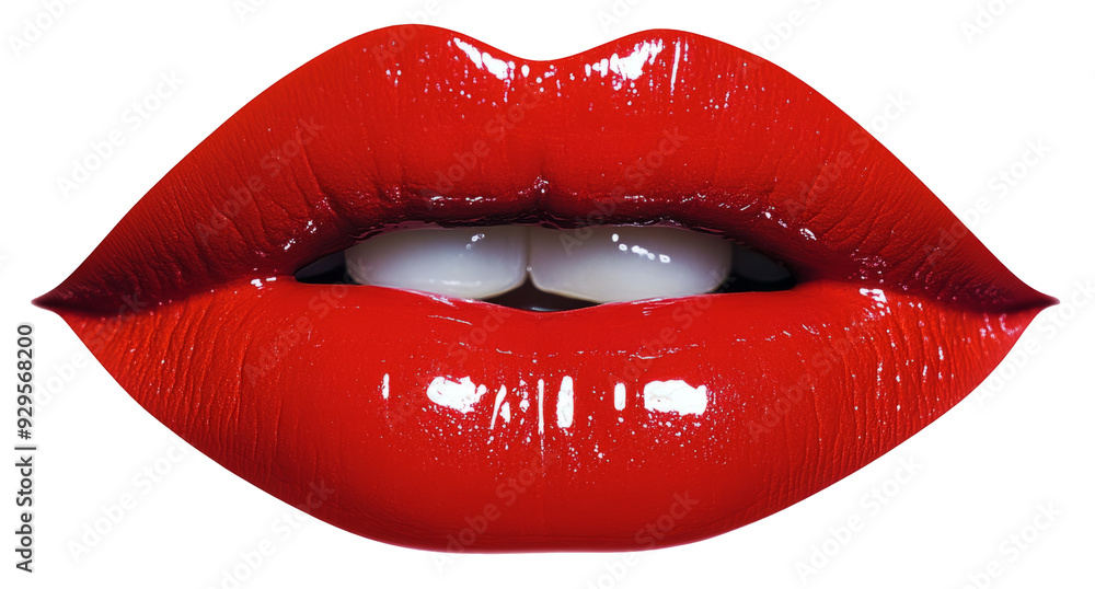 Obraz premium Mouths with beautiful make-up isolated on white. Red lipstick