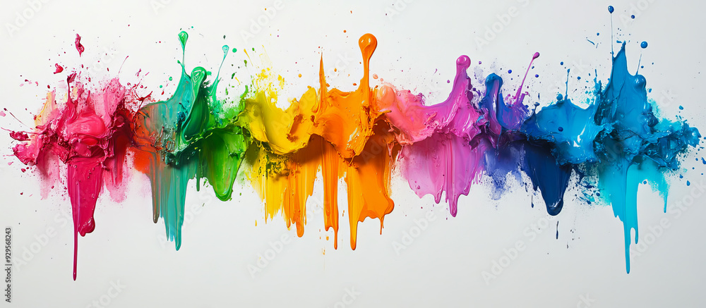 Fototapeta premium Colorful paint exploding and dripping on a white background