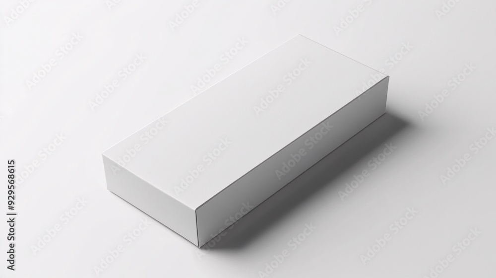 Fototapeta premium A minimalist product package with a clean, modern design. The package is a simple, rectangular box made of matte white cardboard. The white label is seamlessly integrated into the design, with only a